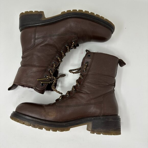 Boemos Genuine Shearling Women's Boots Leather Lace Up Fold Down Size 39 - Picture 7 of 16